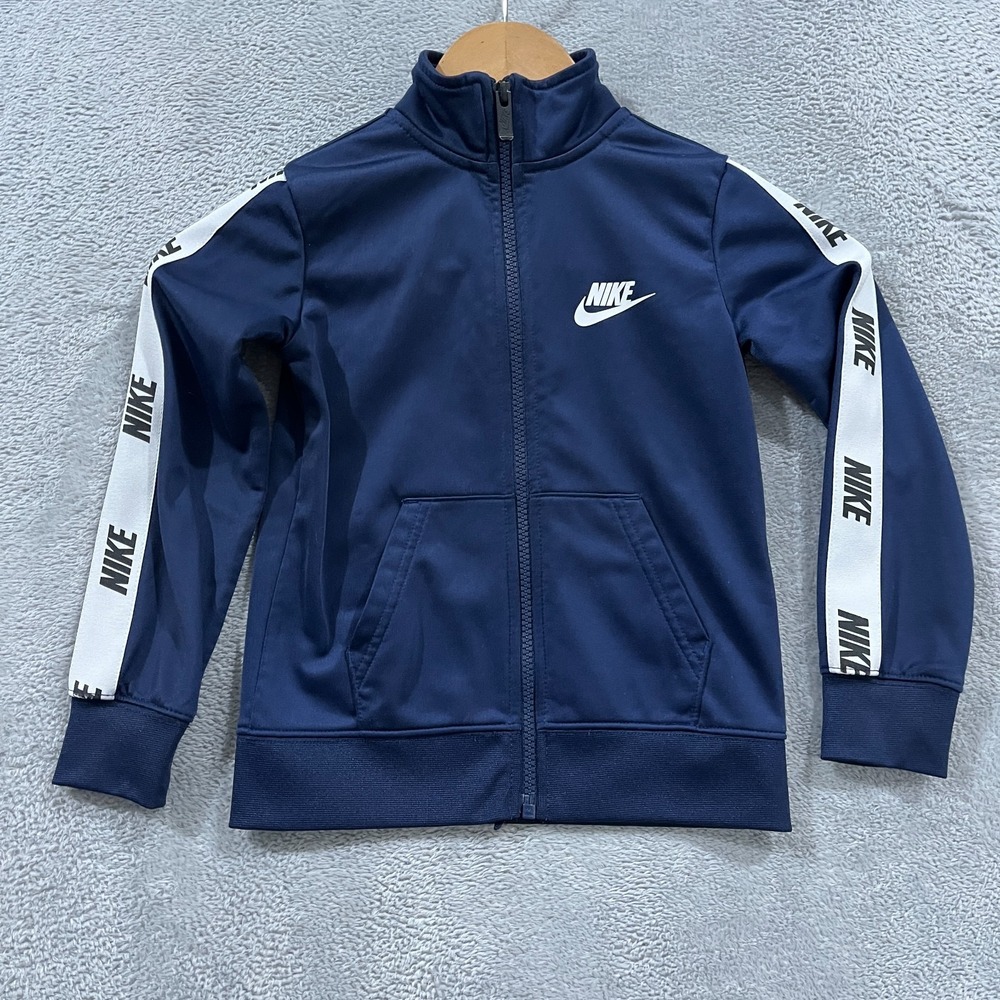 Nike Track Jacket Unisex Kids XS (3-4 Years) Blue Swoosh Running Trail Full Zip